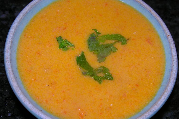 Roasted carrot soup with Meyer lemon and rosemary