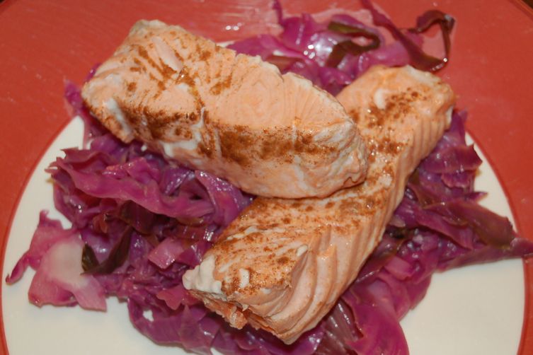 Braised Spiced Cabbage with Pan Roasted Salmon (if you want)